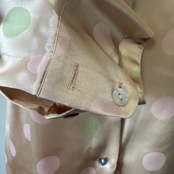 Como Vintage Silk Polka Dot Button-Down Shirt - Cream and Pink Sz 16 - Picture 4 of 11